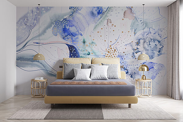 Delicate watercolor blossom in blue Wall murals Delicate watercolor blossom in blue