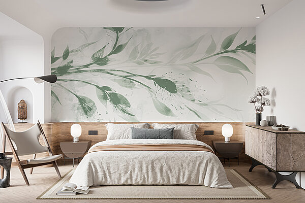 Elegant watercolor leaves in soft hues. Wall murals Elegant watercolor leaves in soft hues.
