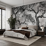 Wall mural Black and white drawing of a tree