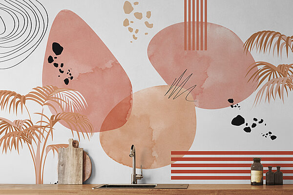 Wall mural Wall mural Watercolor art with circles and lines (SKU: w01199)