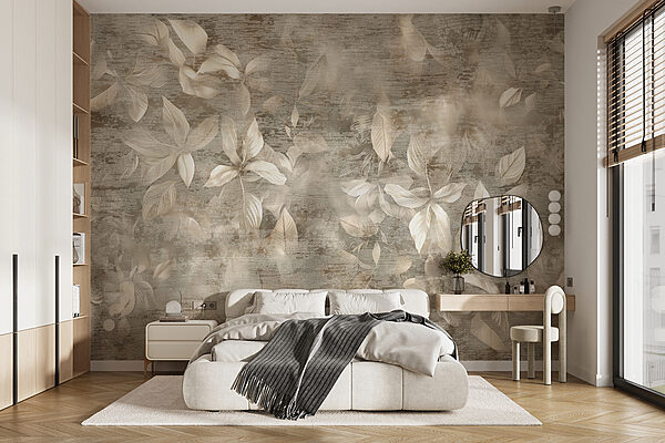 Elegant leaves on textured background Wall murals Elegant leaves on textured background