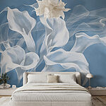 Wall mural White flowers on a blue background