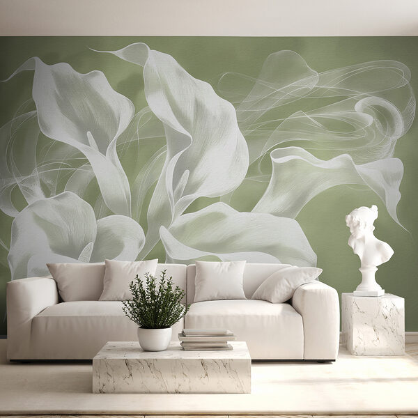 Delicate white calla lilies on green Wall murals Delicate white calla lilies on green