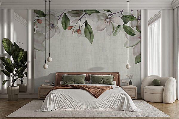 Floral border with pastel blooms Wall murals Floral border with pastel blooms