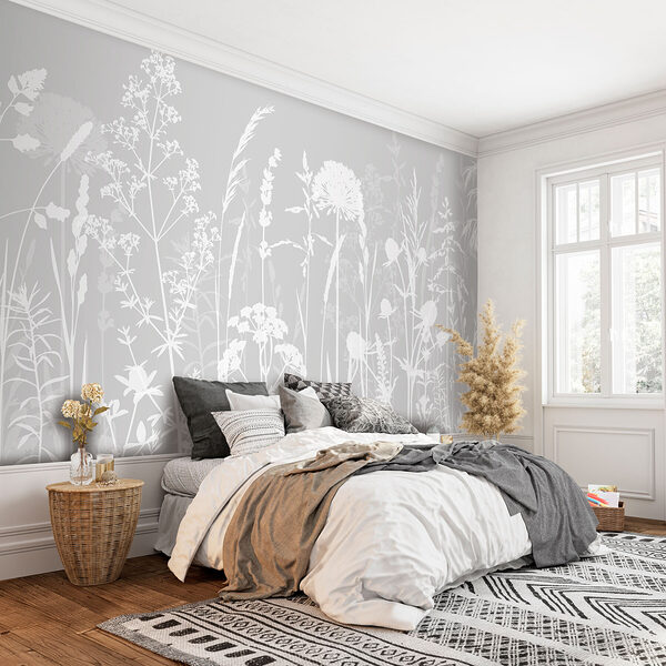 Wall mural Wall mural White flower with a grey background (SKU: w01270v1)