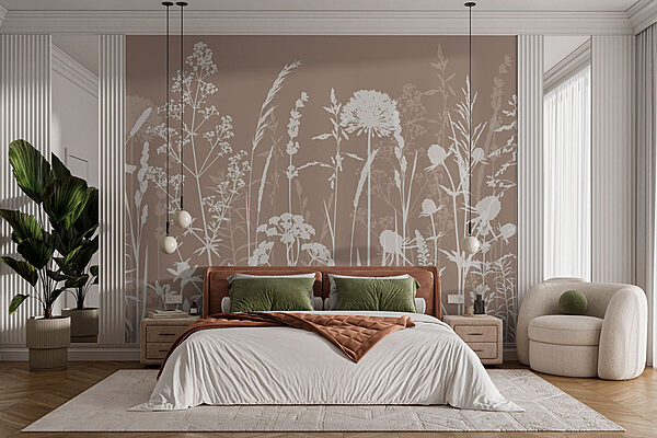 Silhouetted Wildflowers on Neutral Background Wall mural Silhouetted Wildflowers on Neutral Background