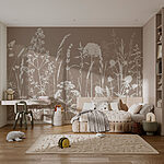 Wall mural Silhouetted Wildflowers on Neutral Background