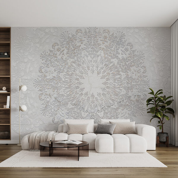 Wall mural White floral design on a white surface (SKU: w01249) Wall mural Wall mural White floral design on a white surface (SKU: w01249)