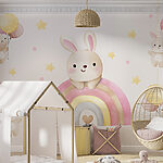 Wall murals Cartoon bunny on a rainbow