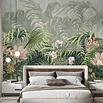 Wall murals Wallpaper with flowers and leaves