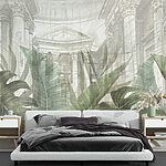 Wall murals Painting of a building with a large leaf