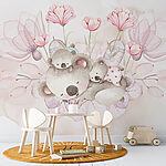 Wall murals Watercolor illustration of a couple of koalas and flowers