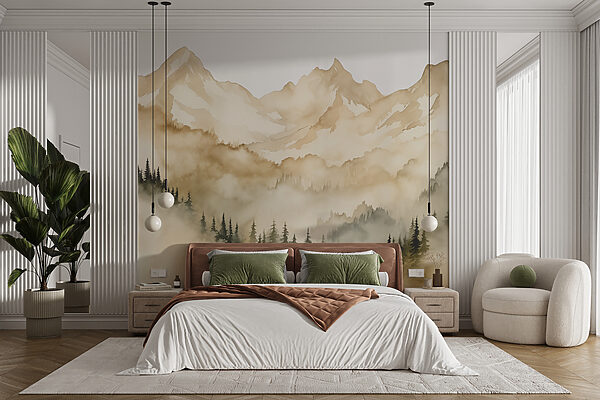 Mountain range with trees and clouds Wall murals Mountain range with trees and clouds