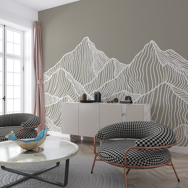 White line art of mountains Wall murals White line art of mountains