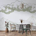 Wall murals Drawing of mountains and clouds