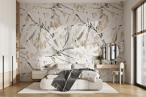 Pattern of leaves on a white surface Wall murals Pattern of leaves on a white surface