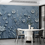 Wall mural Grey wall with flowers and leaves