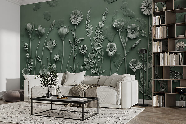 Grey sculpture of flowers and plants Wall murals Grey sculpture of flowers and plants