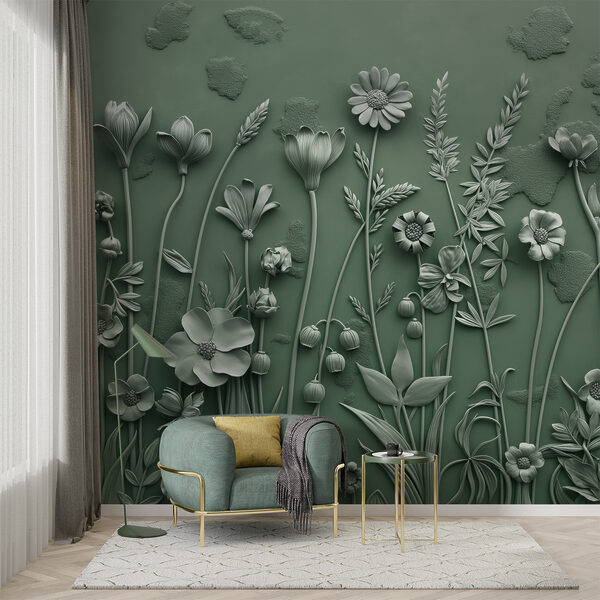 Wall mural Grey sculpture of flowers and plants (SKU: w07869v2) Wall mural Wall mural Grey sculpture of flowers and plants (SKU: w07869v2)