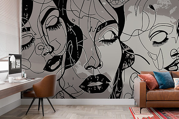 Black and white image of a woman’s face Wall murals Black and white image of a woman’s face