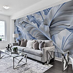 Wall mural Elegant blue leaves in abstract