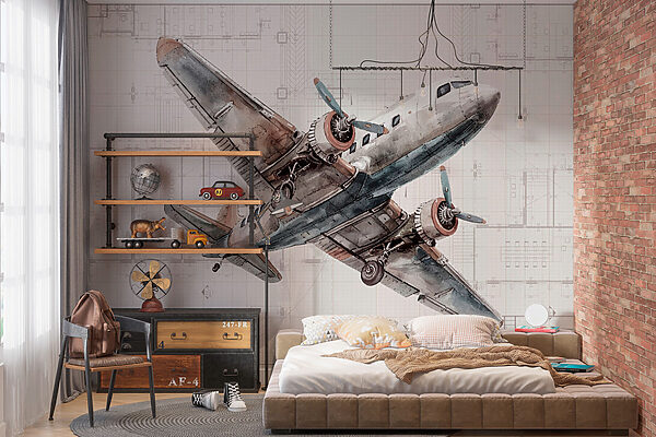 An airplane flying through the air Wall murals An airplane flying through the air