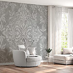 Wall murals Grey wallpaper with white designs