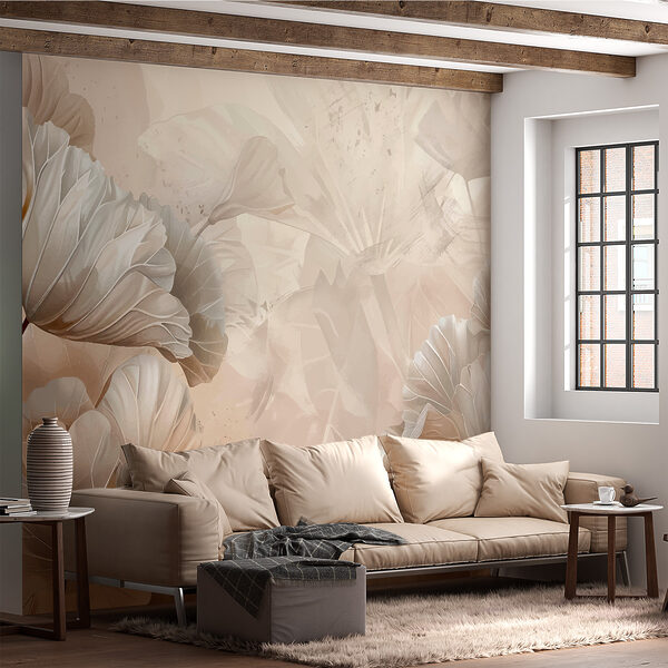 Wall murals Wall murals Leaves in Monochrome Whispers (SKU: w07895)