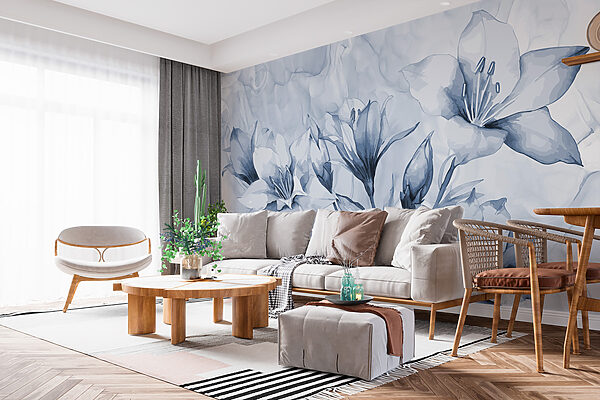 Monochrome Blossoms Dance in Light Wall murals Monochrome Blossoms Dance in Light