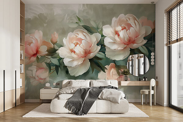 Wall murals Group of flowers on a white surface (SKU: w07947) Wall murals Wall murals Group of flowers on a white surface (SKU: w07947)