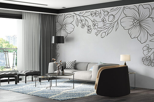 White background with black and white flowers Wall murals White background with black and white flowers