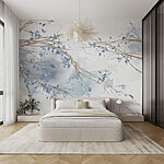 Wall murals Watercolor of a tree branch with blue leaves