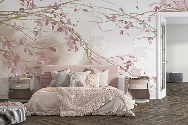 Wall murals Watercolor of a tree branch with pink flowers