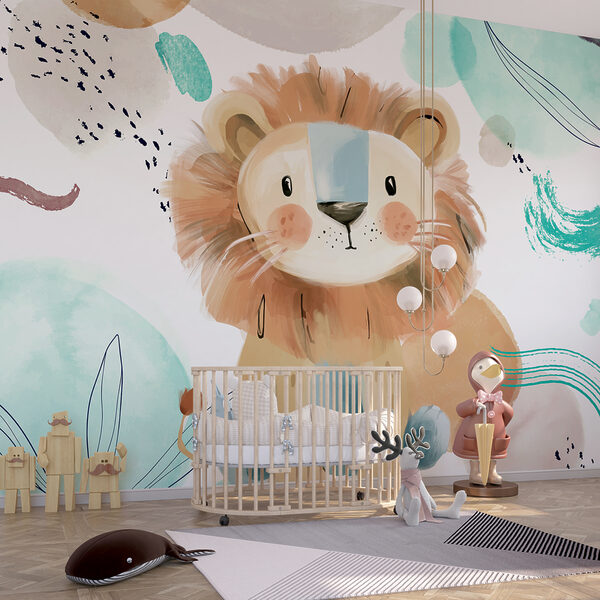 Cartoon lion with blue and white spots Wall murals Cartoon lion with blue and white spots