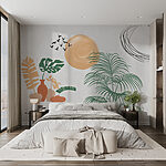 Wall murals Painting of a plant and a sun