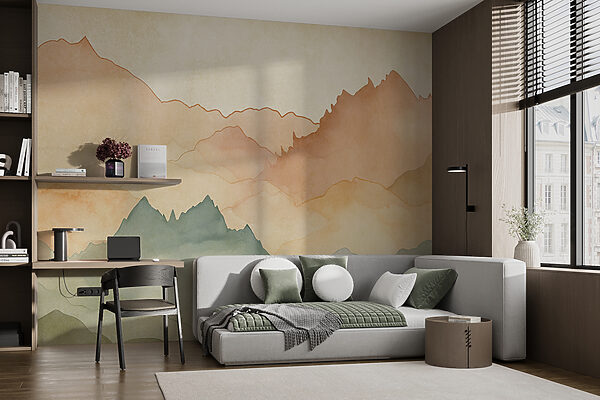 Watercolor painting of mountains Wall murals Watercolor painting of mountains
