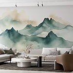 Wall murals Painting of mountains and fog