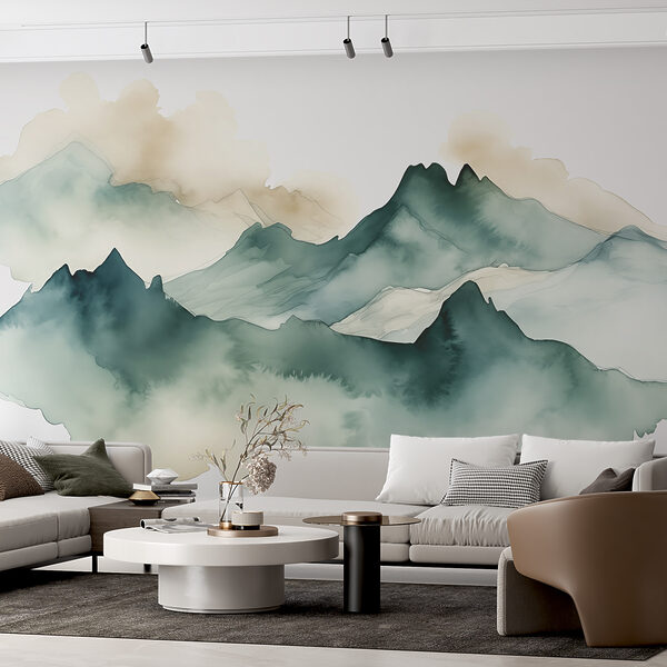 Painting of mountains and fog Wall murals Painting of mountains and fog