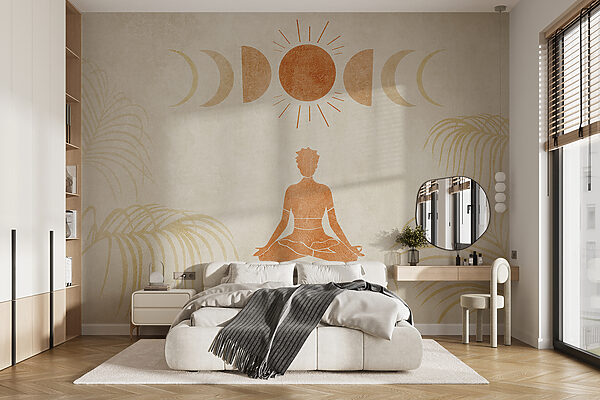 Drawing of a person meditating in the middle of a field Wall murals Drawing of a person meditating in the middle of a field