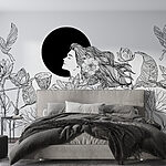 Wall mural Woman with long hair and flowers