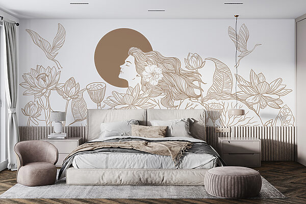 Wall murals Woman with long hair and flowers (SKU: w07988v1) Wall murals Wall murals Woman with long hair and flowers (SKU: w07988v1)