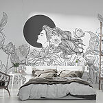 Wall murals Drawing of a woman with long hair and flowers