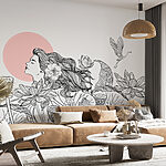 Wall murals Drawing of a woman with long hair and flowers