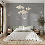 Wall murals Grey background with white dandelions