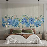 Wall murals Blue hydrangea flowers and leaves