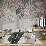 Wall murals Blooms draped over soft, white curtain