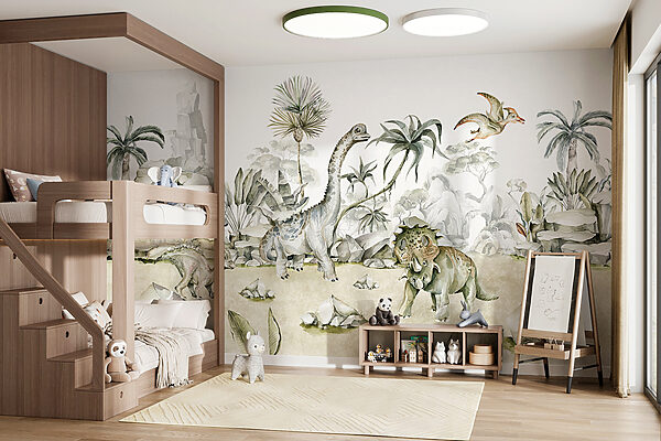 Watercolor of dinosaurs and plants Wall murals Watercolor of dinosaurs and plants