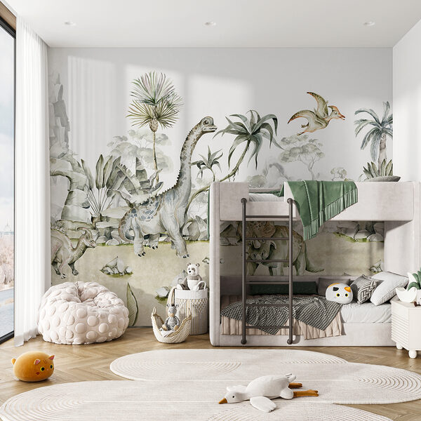 Wall mural Watercolor of dinosaurs and plants