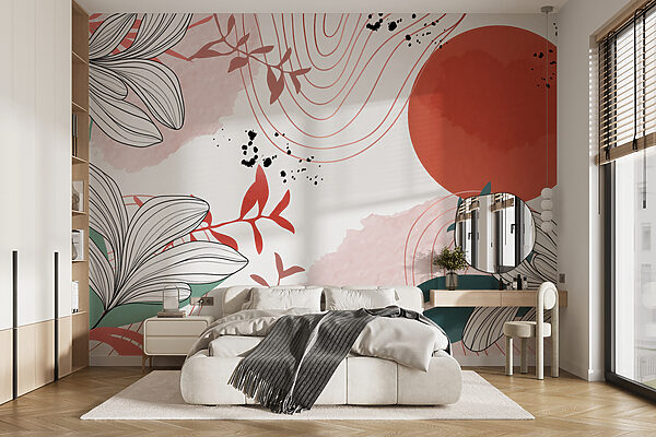 White and red floral design Wall murals White and red floral design