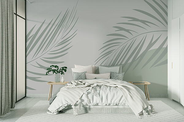 Palm leaves on a grey background Wall murals Palm leaves on a grey background